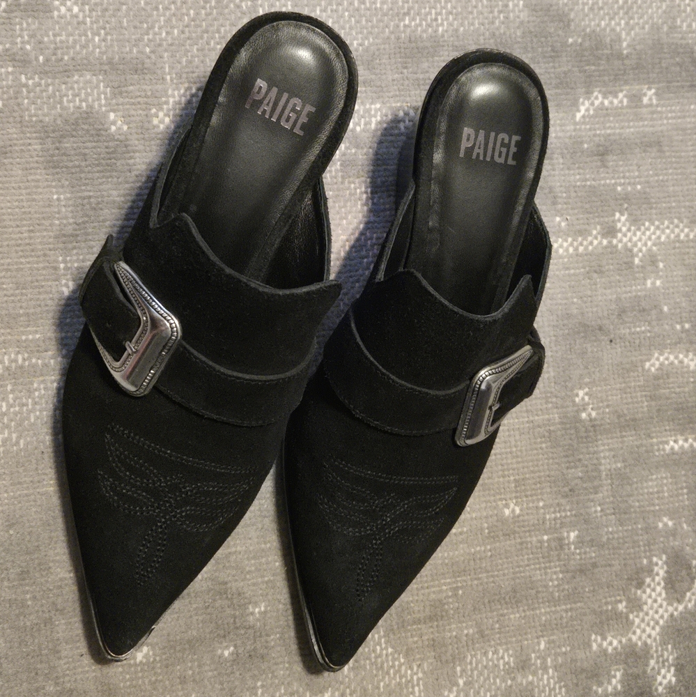 Paige Kensington Size 10 Western Slide On Mule Black Suede NIB $260